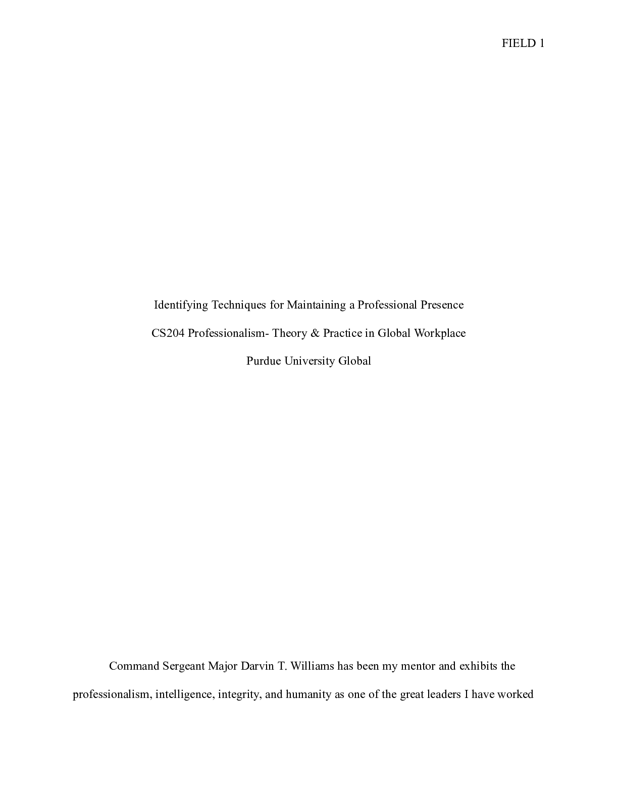 Preview image of Course Assessment Draft.docx    Identifying Techniques for Maintaining a Professional Pres document